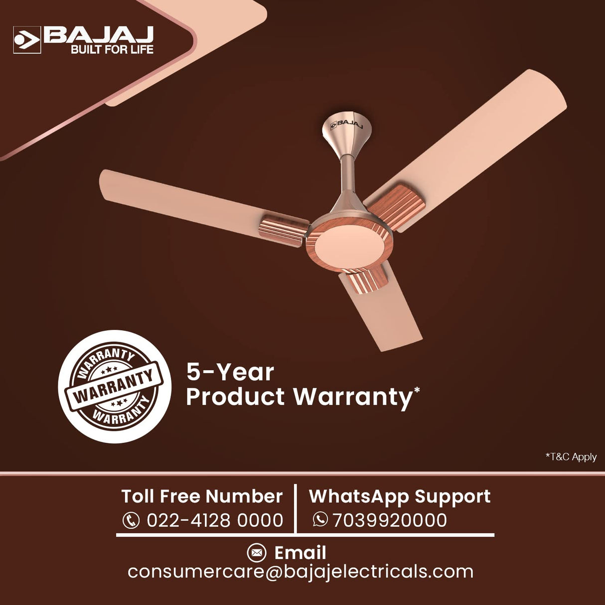 Bajaj Artisan 12S2 1200mm Energy Efficient Ceiling Fan (Coral Rose Wood)