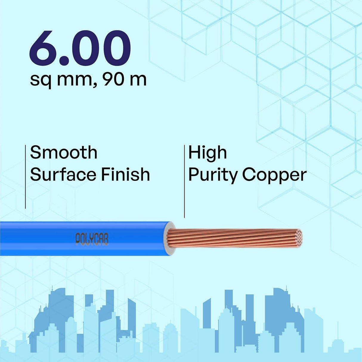 Polycab Optima Plus PVC Insulated Copper 6 SQMM FRLF House Wire 90M Blue