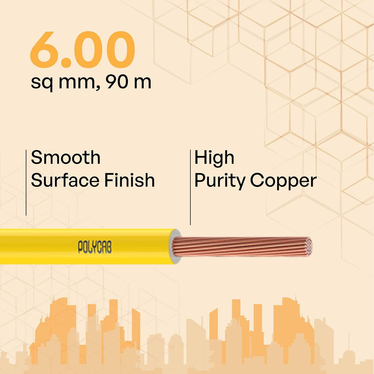 Polycab Optima Plus PVC Insulated Copper 6 SQMM FRLF House Wire 90M Yellow