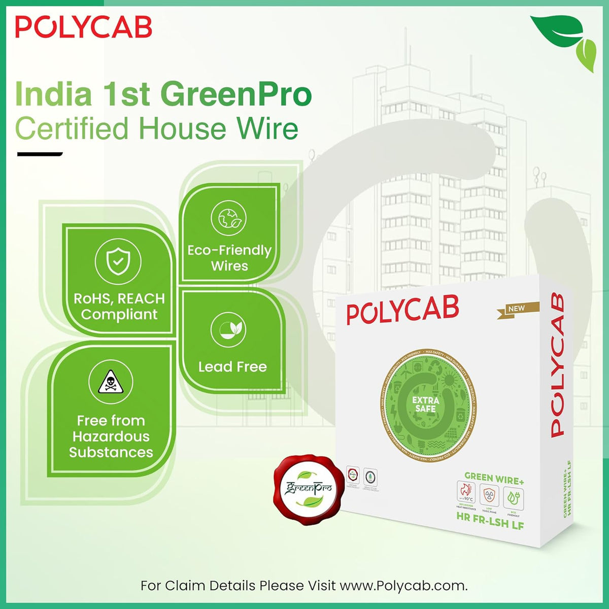 Polycab Green Wire+ 90M coil 1.5 SQ MM (Green)