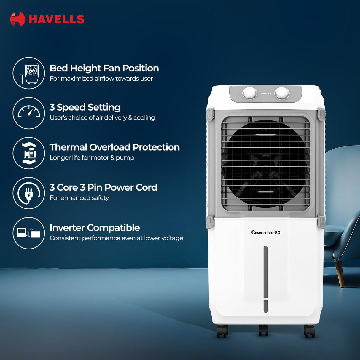 Havells 2-in-1 Convertible 80 L Desert Air Cooler