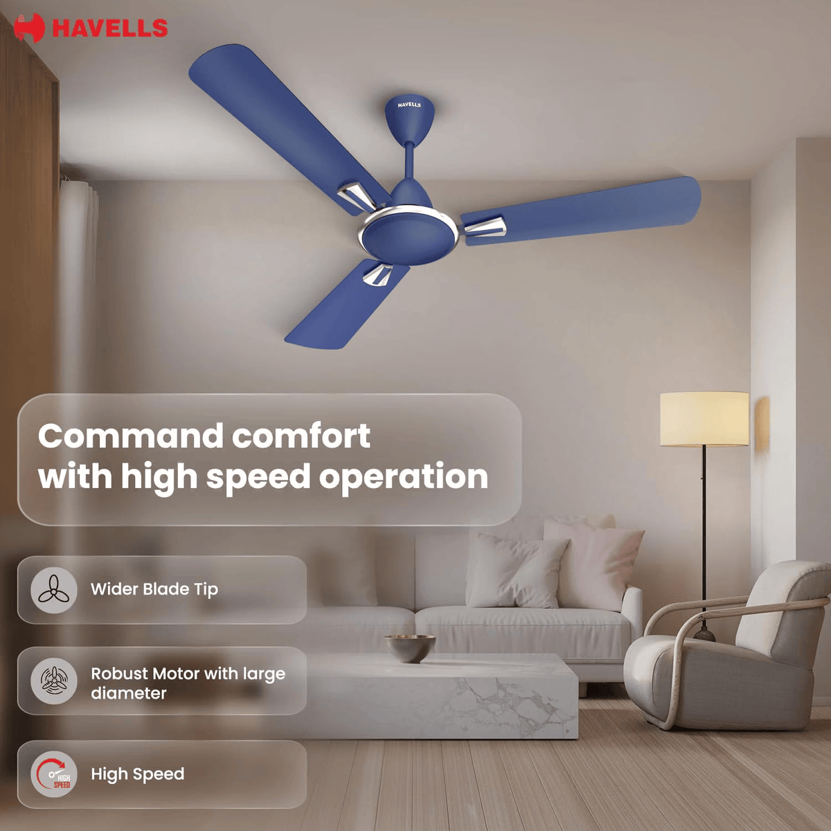 Havells Quickair 1200mm Ceiling Fan (Matt Blue)