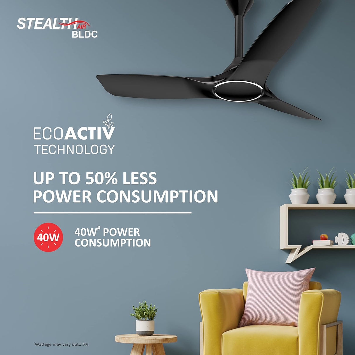 Havells Stealth Air 1200mm Silent BLDC Ceiling Fan (Metallic Black)