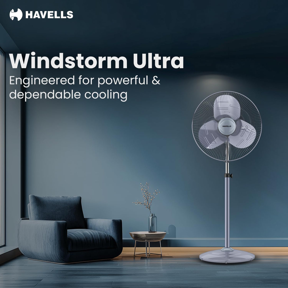Havells Windstorm Ultra Plus 500mm Pedestal Fan (Grey)