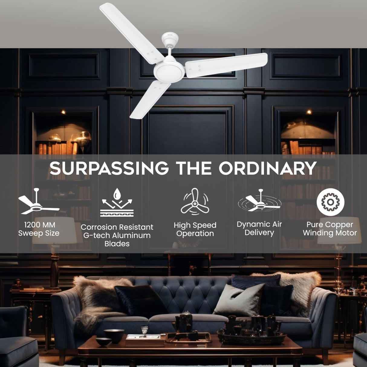 Polycab Nippy 1-Star 1200mm High Speed Ceiling Fan (Matt White)