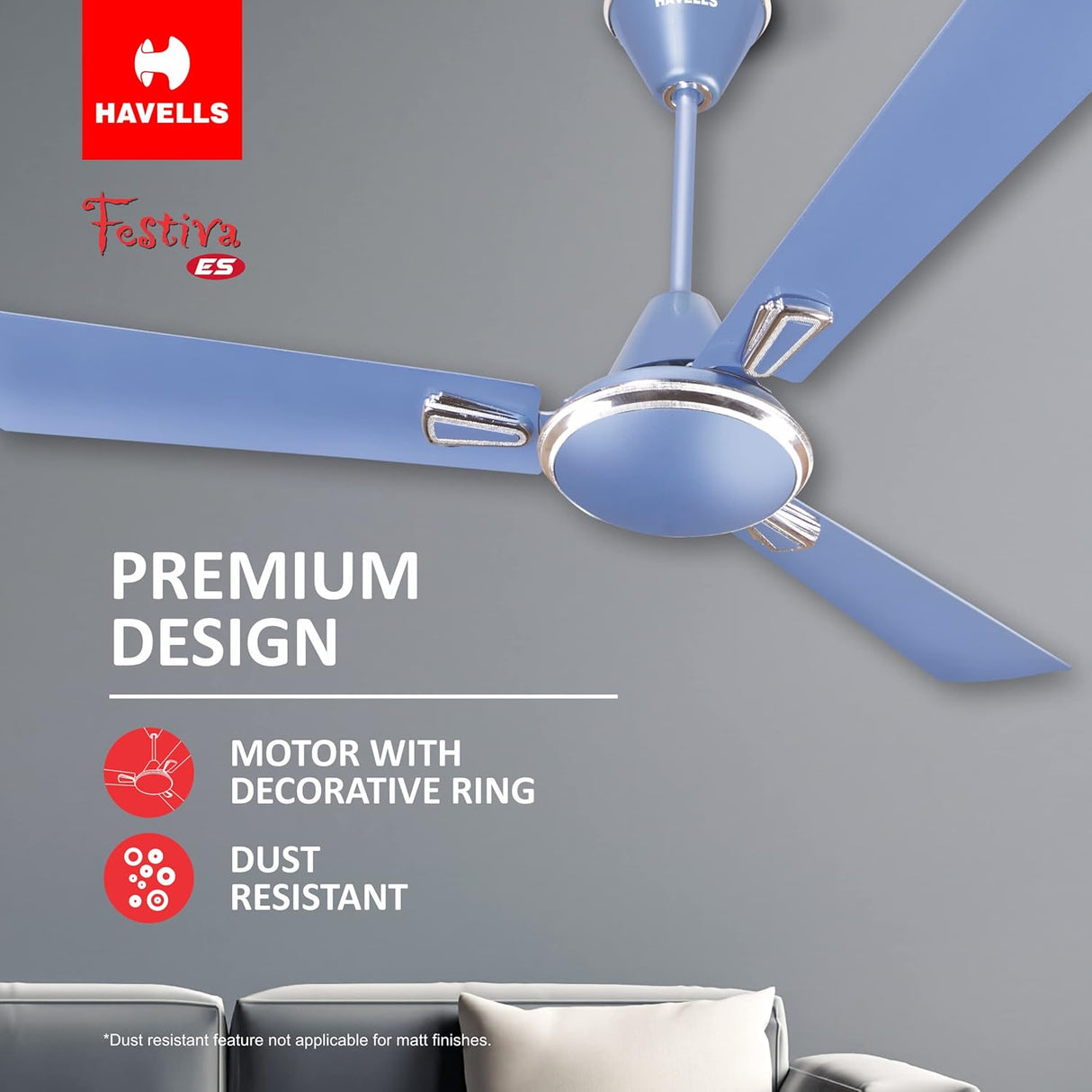 Havells Festiva ES 1200mm Dust Resistant Ceiling Fan Ocean Blue (Pack of 2)