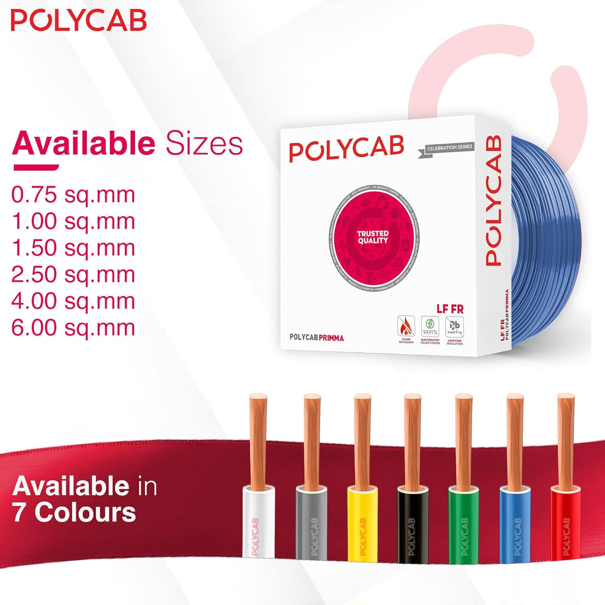 Polycab Primma 1 sq mm Copper Wire, 90M【Yellow】