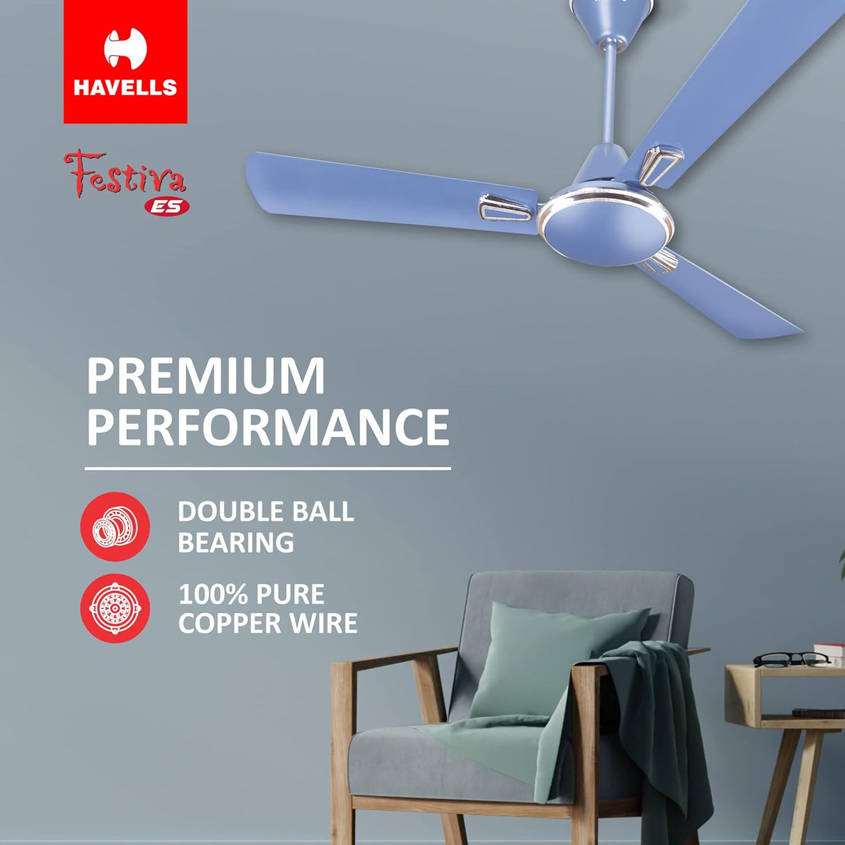 Havells Festiva ES 1200mm Dust Resistant Ceiling Fan Ocean Blue (Pack of 2)