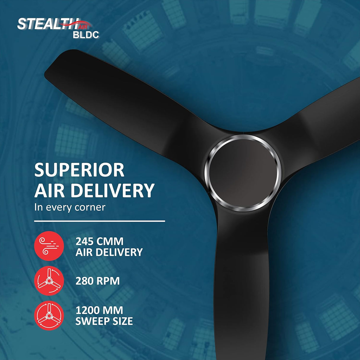 Havells Stealth Air 1200mm Silent BLDC Ceiling Fan (Metallic Black)