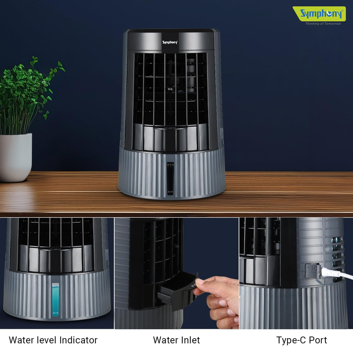 Symphony Duet Mini Portable Tabletop Air Cooler (Grey & Black)