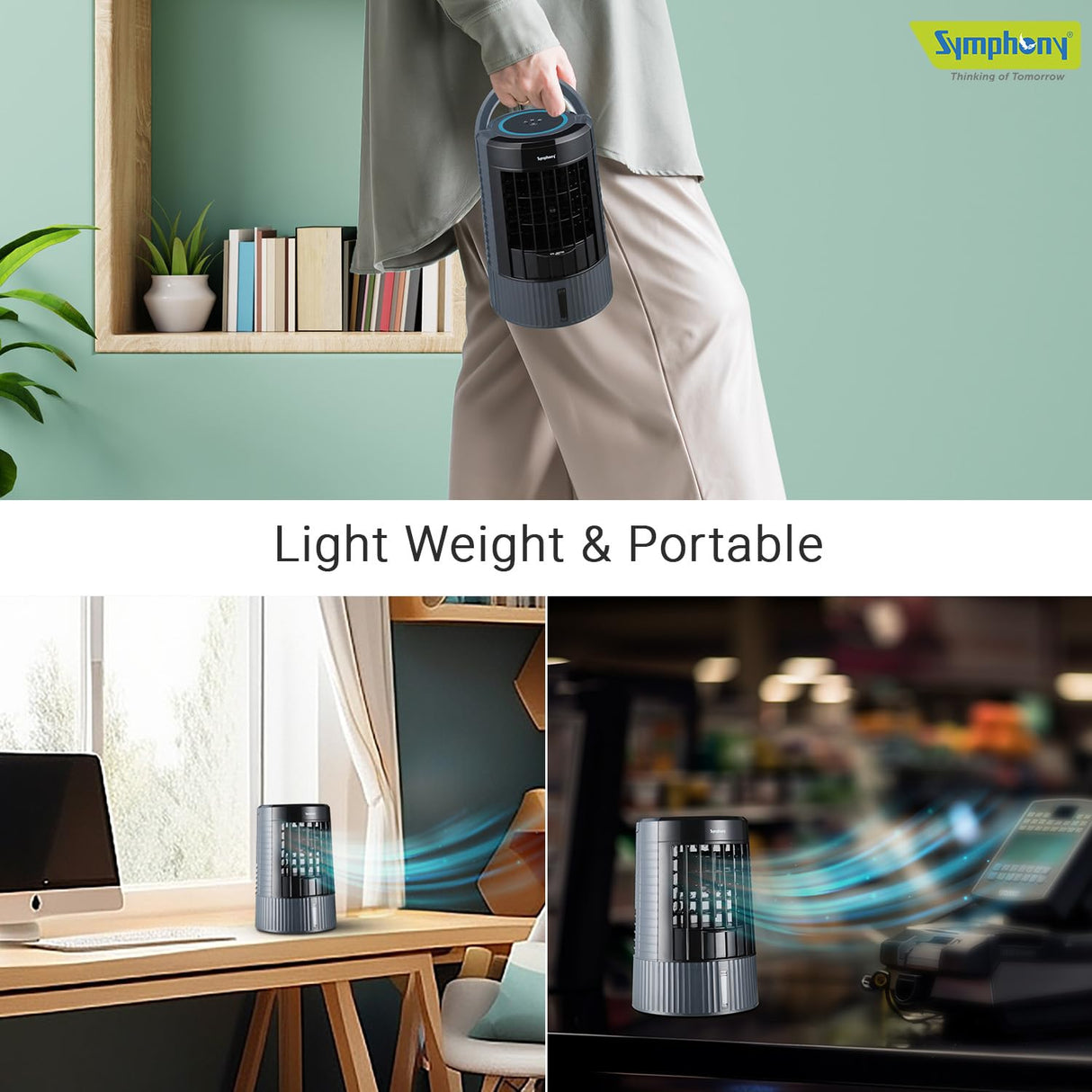 Symphony Duet Mini Portable Tabletop Air Cooler (Grey & Black)