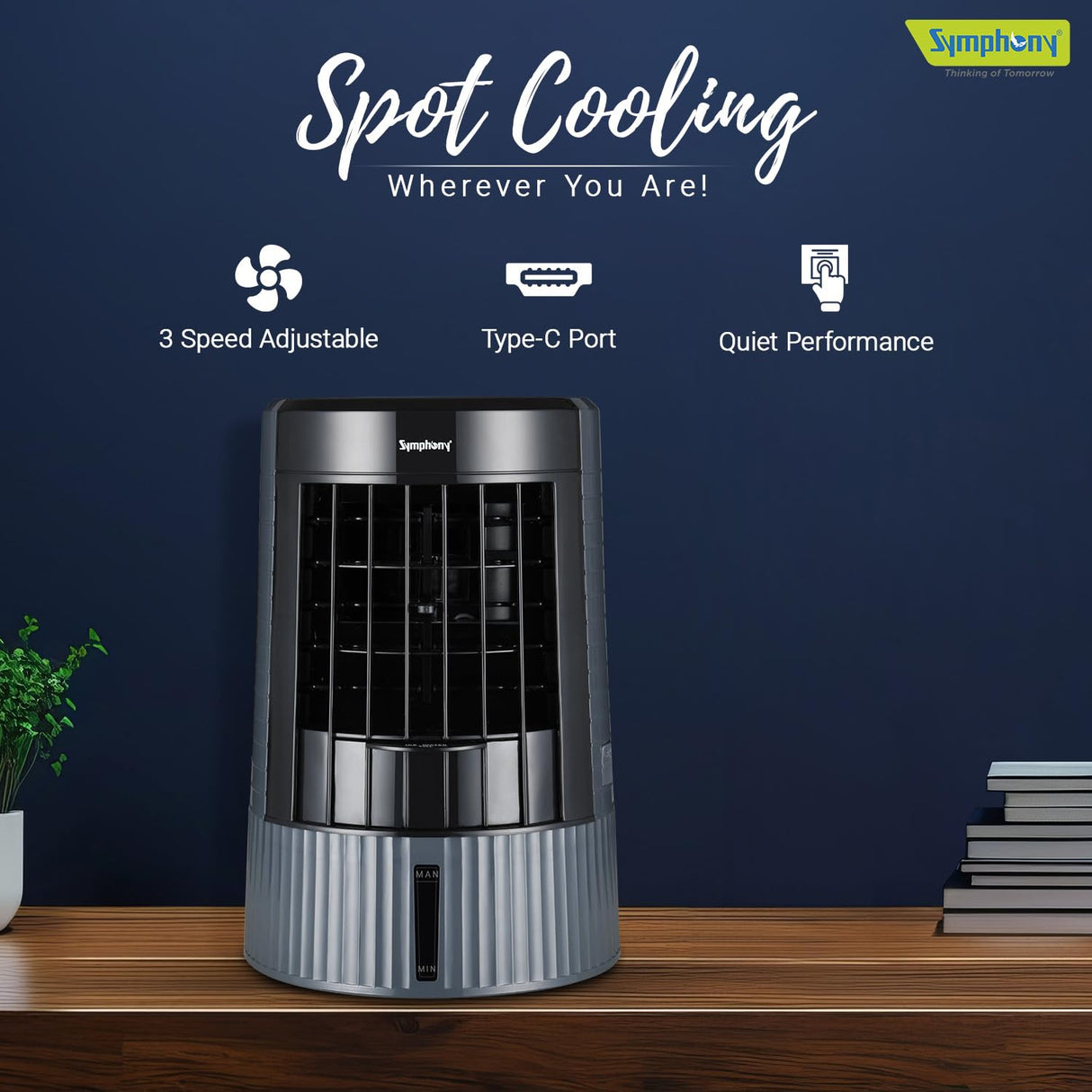 Symphony Duet Mini Portable Tabletop Air Cooler (Grey & Black)