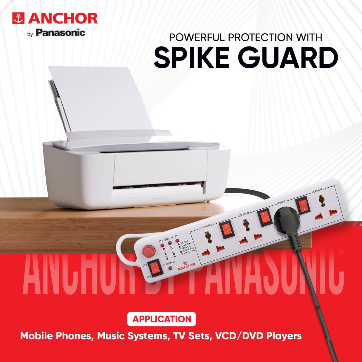 Anchor 4 Way Spike Guard Power Strip with Individual Switch