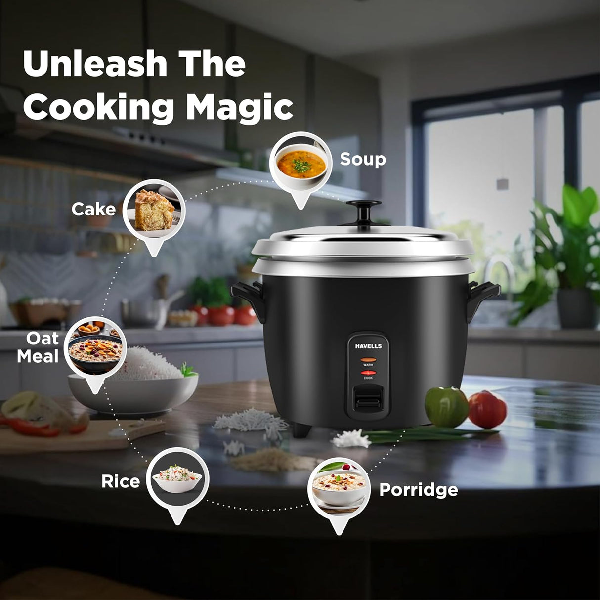 Havells Riso Plus 1.8 Litre 2 Bowl 700W Rice Cooker (Black)