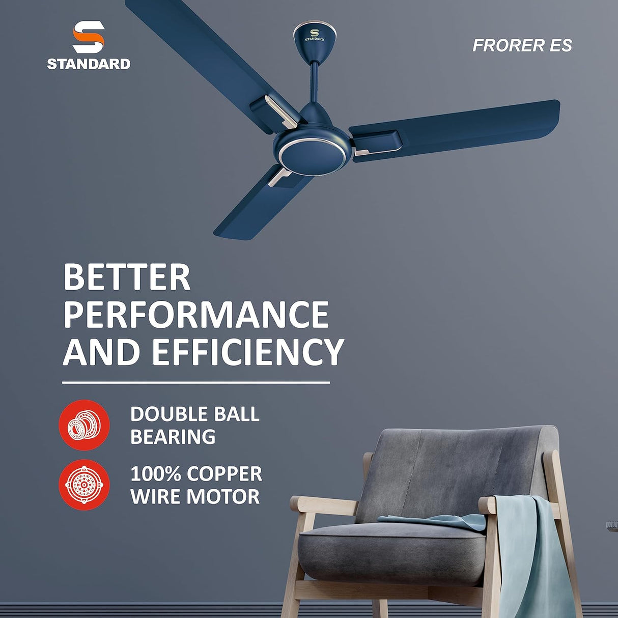 Havells Standard Frorer 1200mm Ceiling Fan (Matt Blue Indigo Chrome)