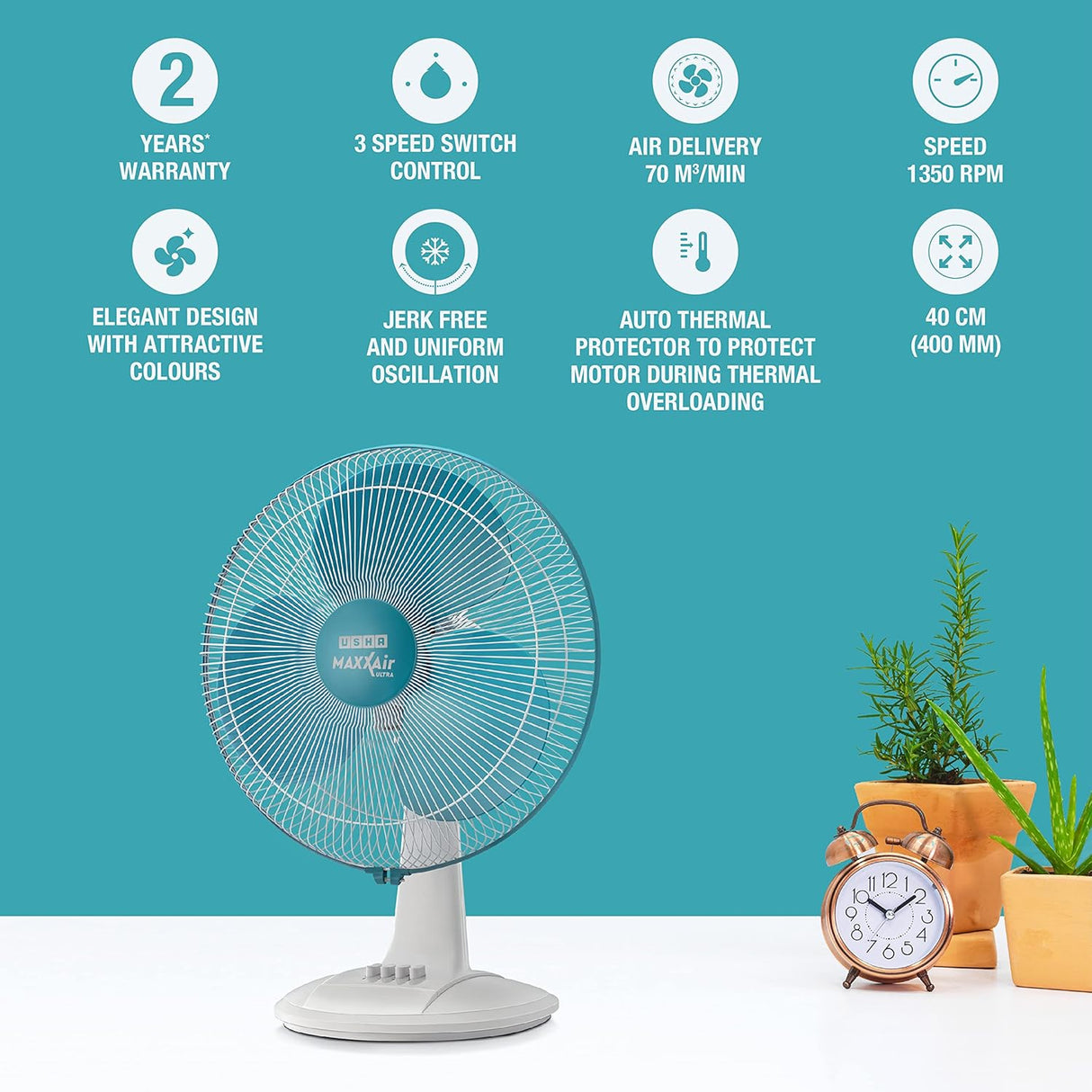 Usha Maxx Air Ultra 400mm Table Fan (Light Blue)