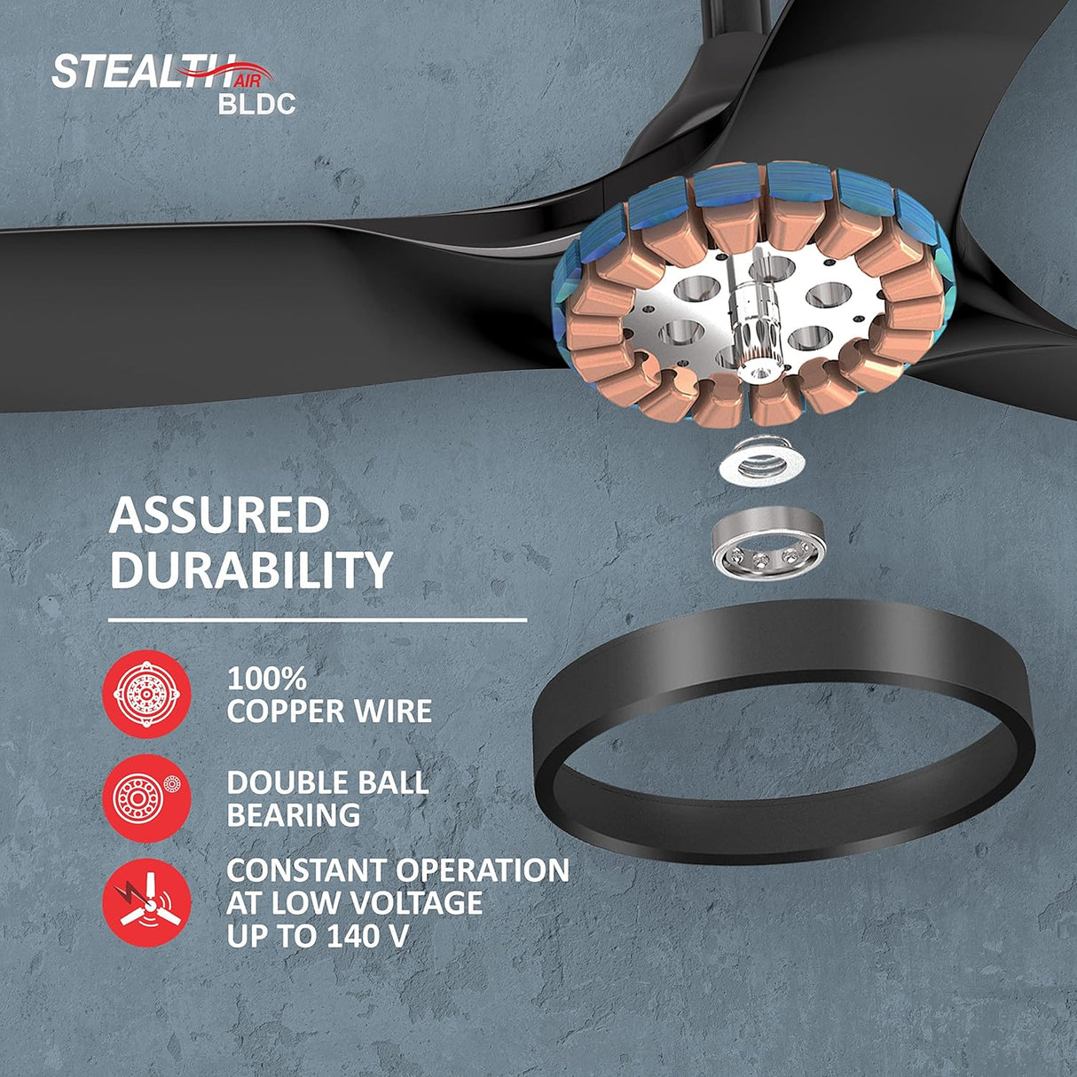 Havells Stealth Air 1200mm Silent BLDC Ceiling Fan (Metallic Black)