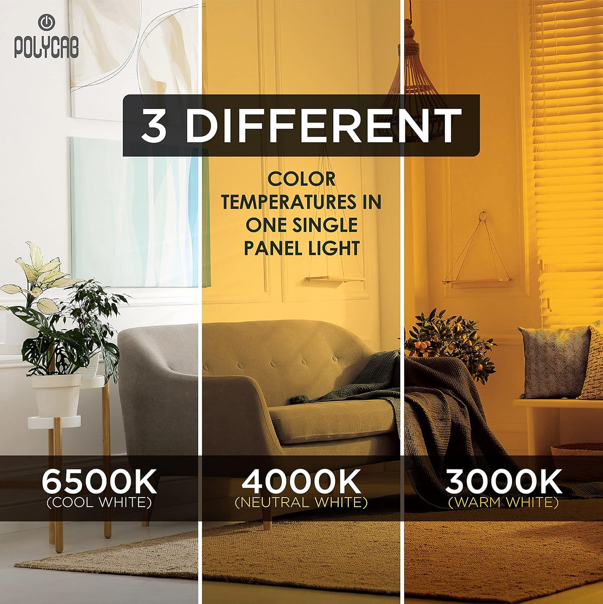 Polycab Scintillate 3-in-1 Color Changing LED Panel Light (Square, 20-Watts)