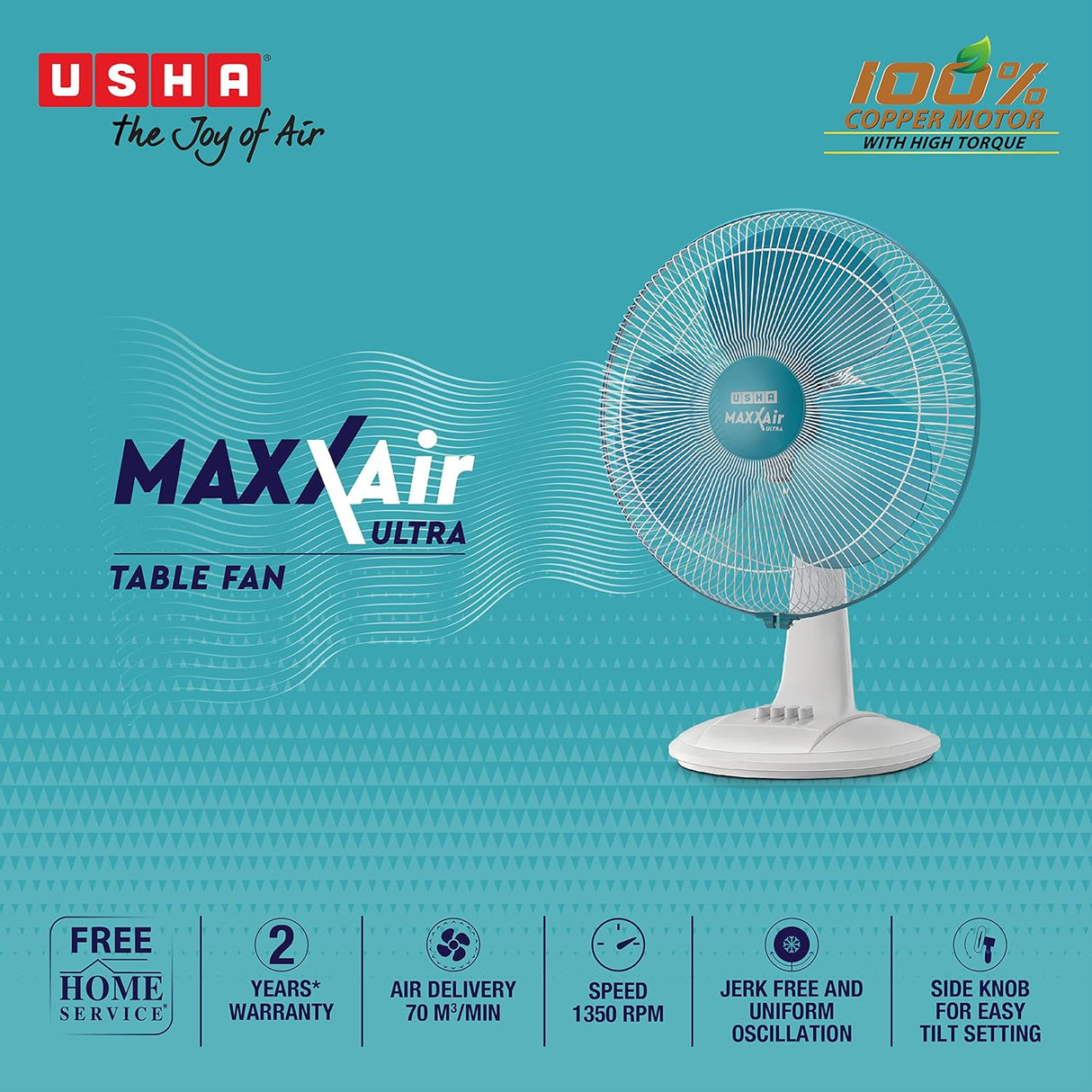Usha Maxx Air Ultra 400mm Table Fan (Light Blue)