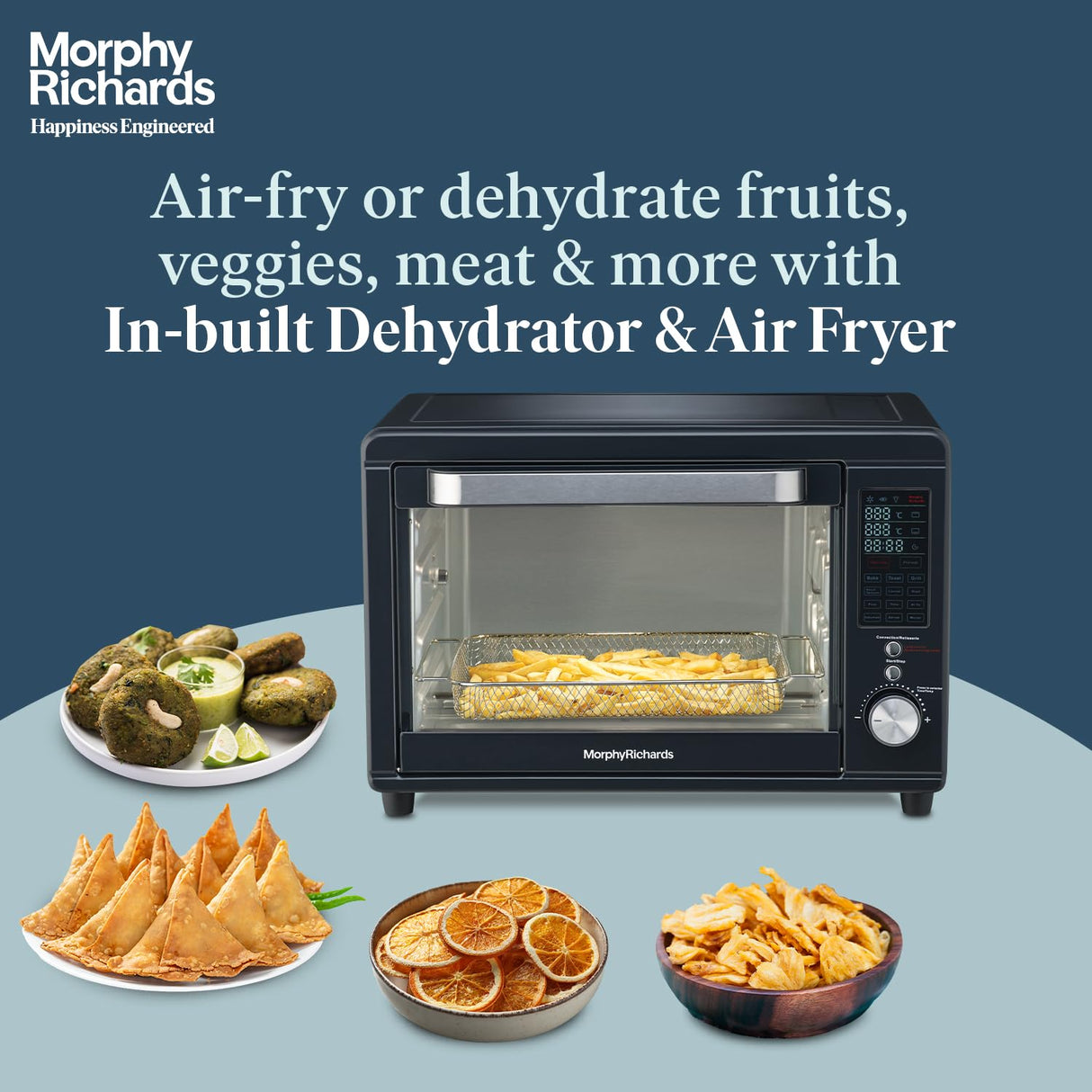 Morphy Richards 29RCAD 29 Litre Digital Oven Toaster Grill (OTG) with In-Built Air Fryer & Dehydrator, Rotisserie, Convection (Deep Blue)
