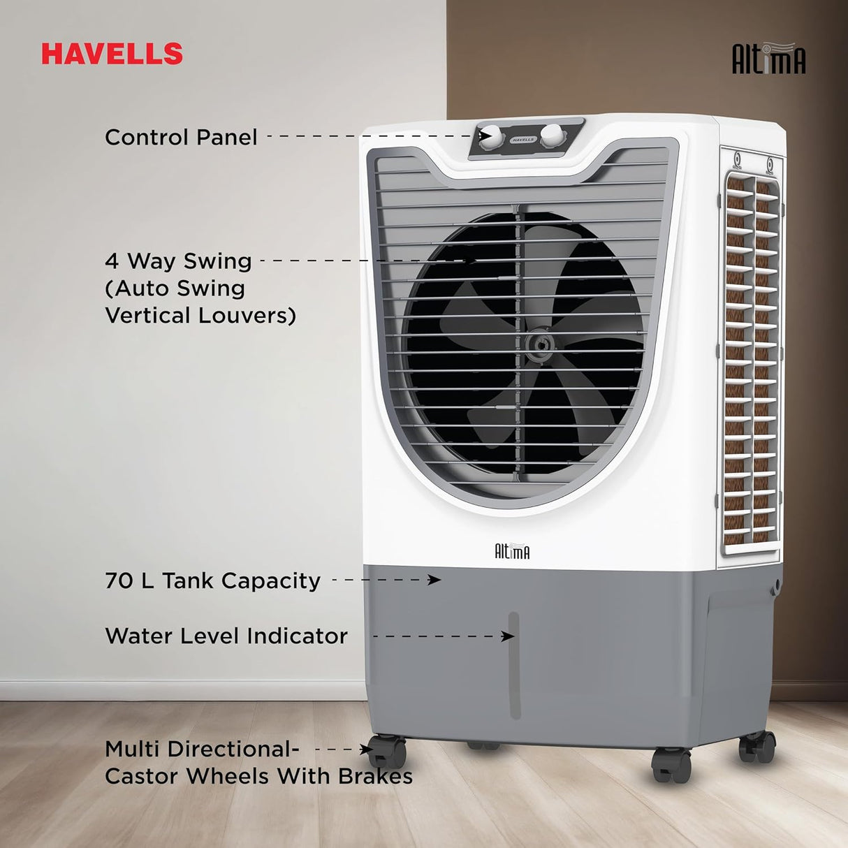 Havells Altima 70 Litre Desert Air Cooler | White Grey