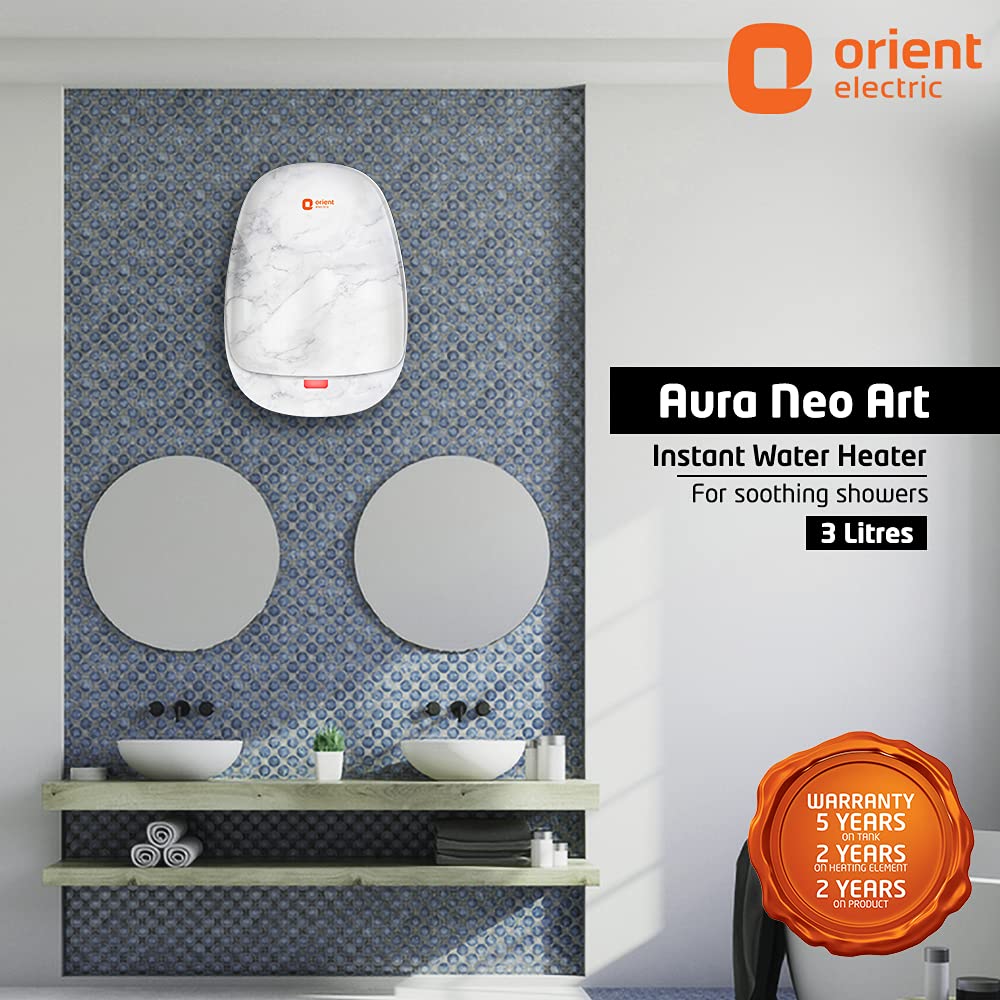 Orient Electric Aura Neo Art 3 Litre Instant Water Heater (Marble White)