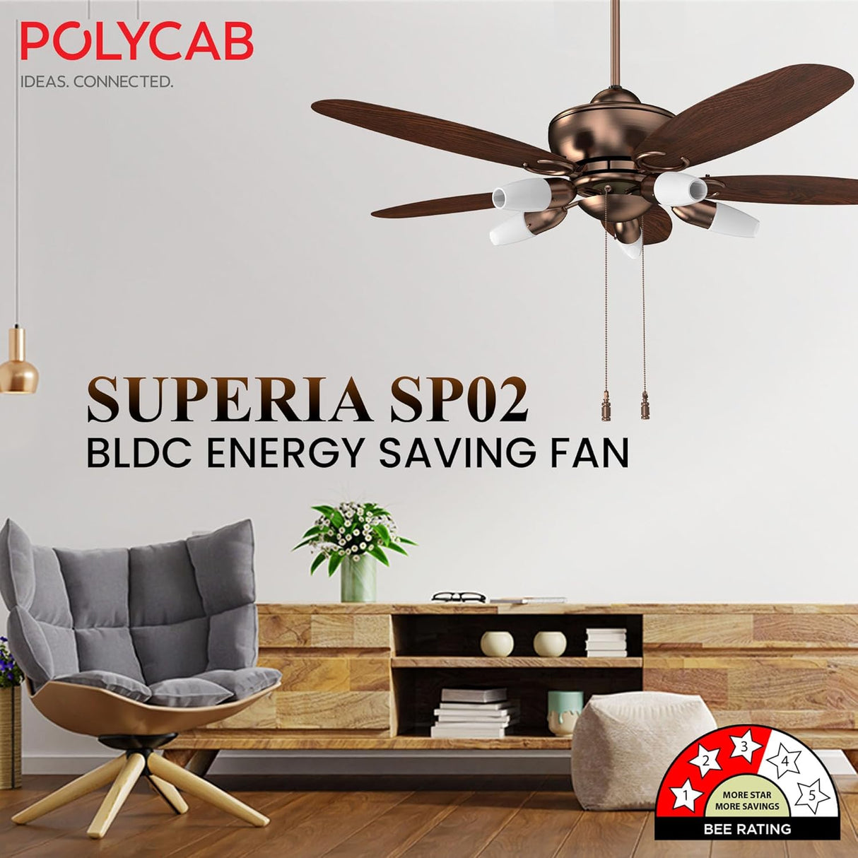 Polycab Superia SP02 BLDC 1200mm Underlight Ceiling fan (Antique Copper Rosewood)