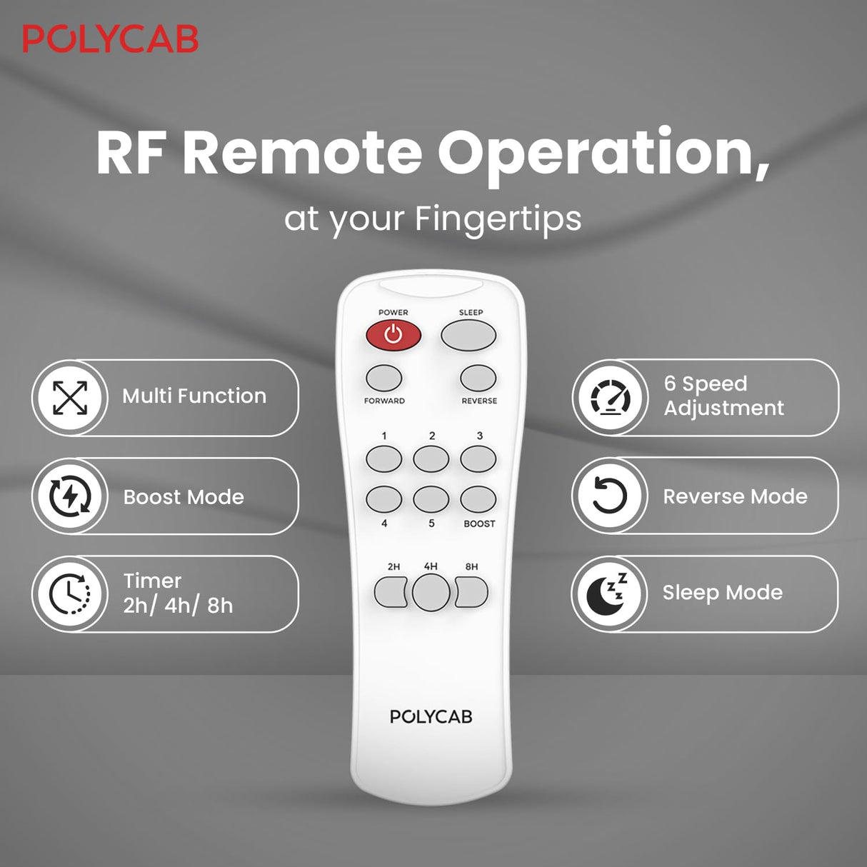Polycab Wizzy Plus 1200mm 5-Star BLDC Ceiling fan with remote (Matt White Black)