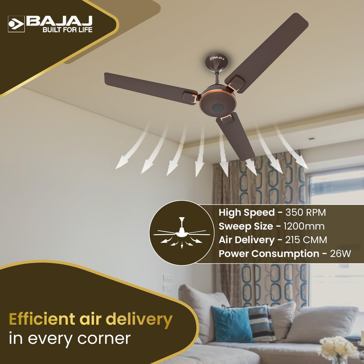 Bajaj Ethora Plus 1200mm High Speed BLDC Ceiling Fan with Remote ?Red Walnut Copper?