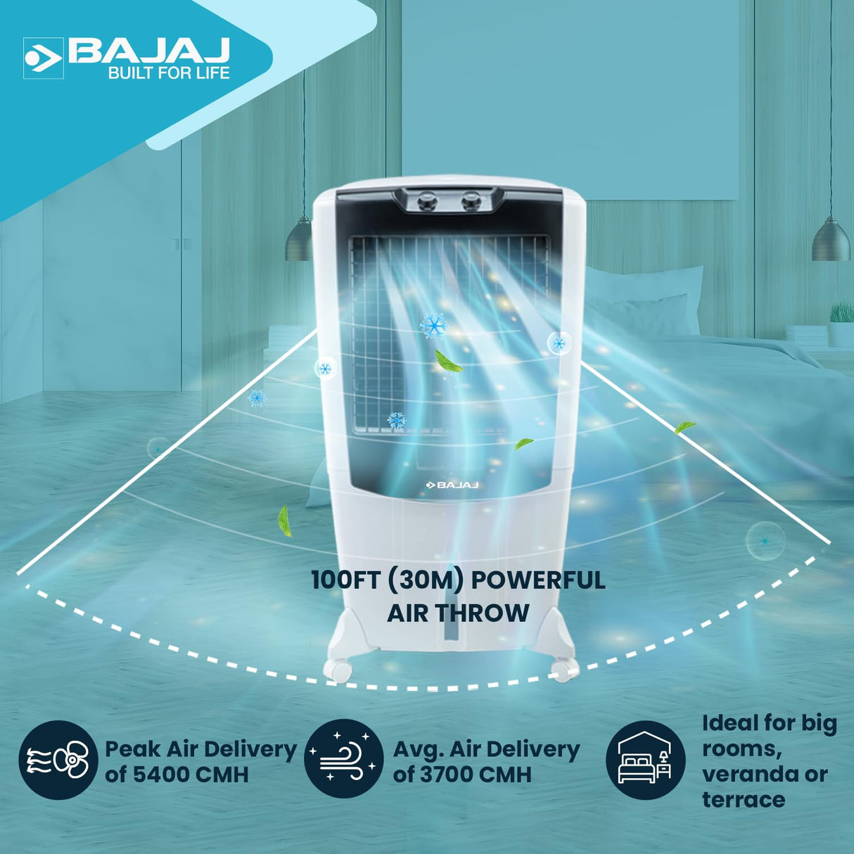 Bajaj Shield Series Mighty 95 Litre Desert Air Cooler | White