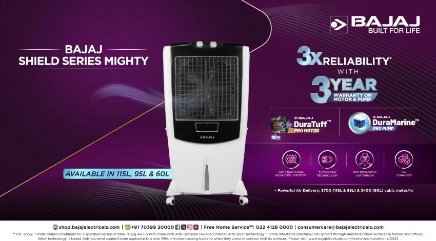 Bajaj Shield Series Mighty 95 Litre Desert Air Cooler | White