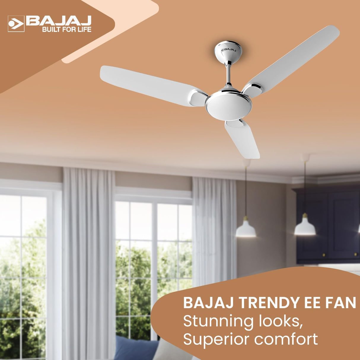 Bajaj Trendy EE 1200mm Anti Dust Ceiling Fan (Snow White)