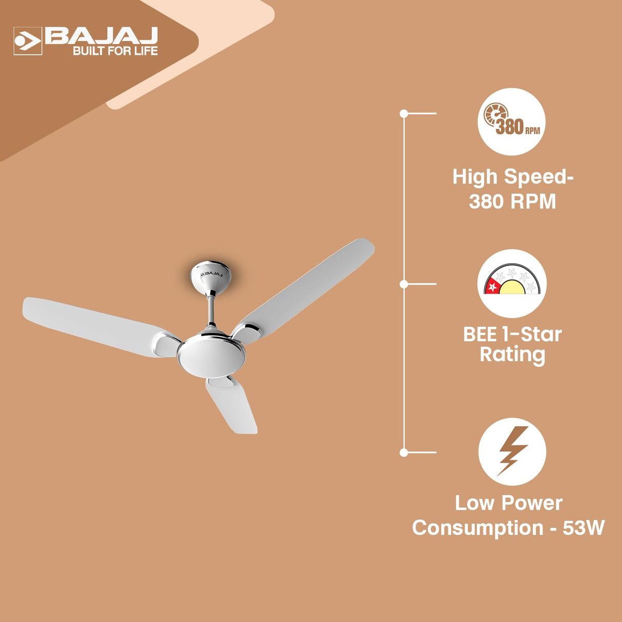 Bajaj Trendy EE 1200mm Anti Dust Ceiling Fan (Snow White)