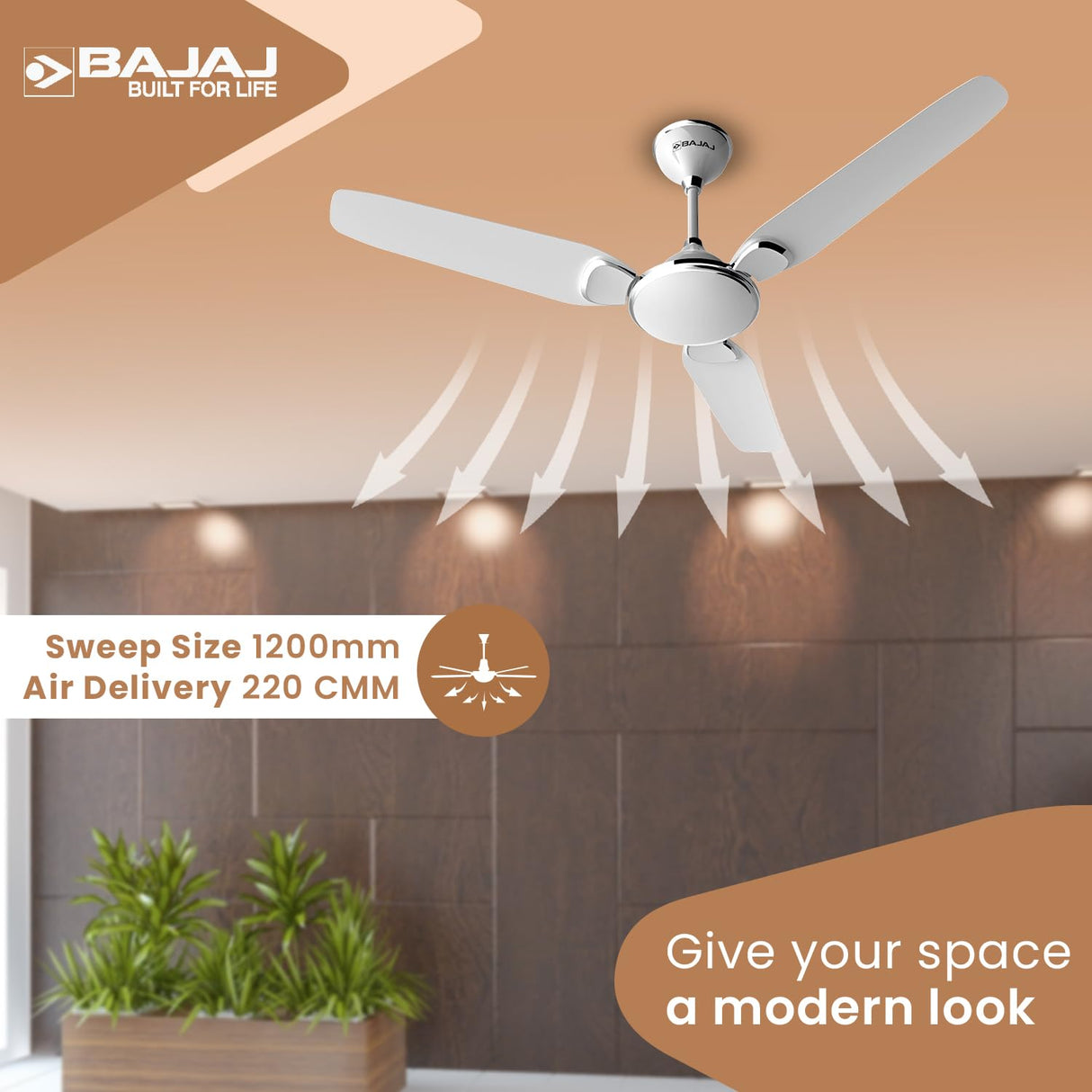 Bajaj Trendy EE 1200mm Anti Dust Ceiling Fan (Snow White)