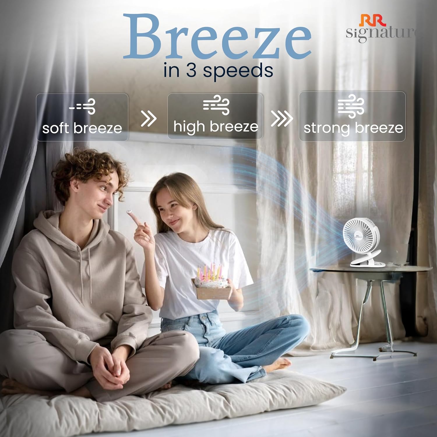 RR Signature 110mm Buddy Mini Personal Rechargeable Fan (Pristine White)