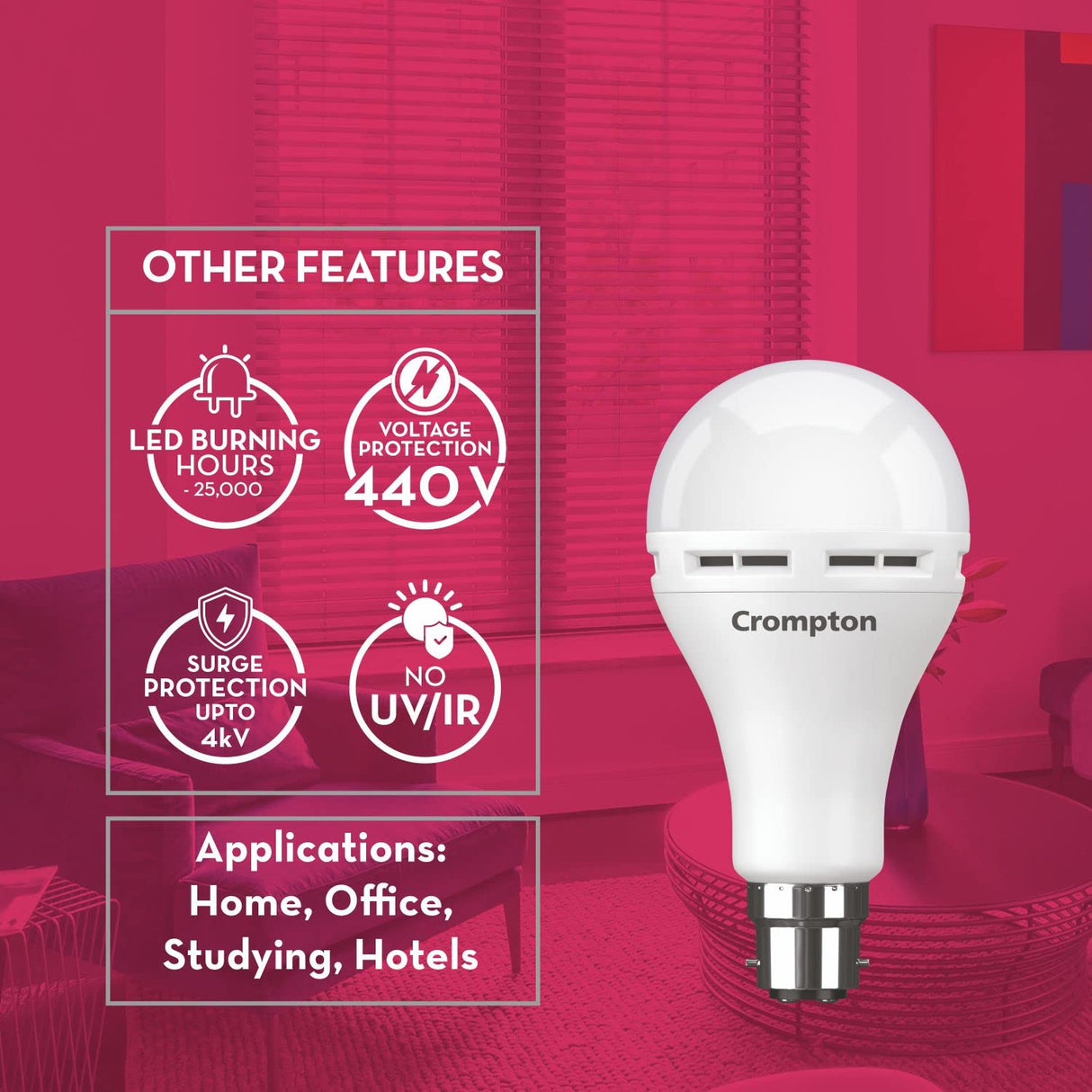 Crompton 9 Watt Emergency LED Bulb B22 Base Upto 4 Hour Battery Back Up Cool Day Light