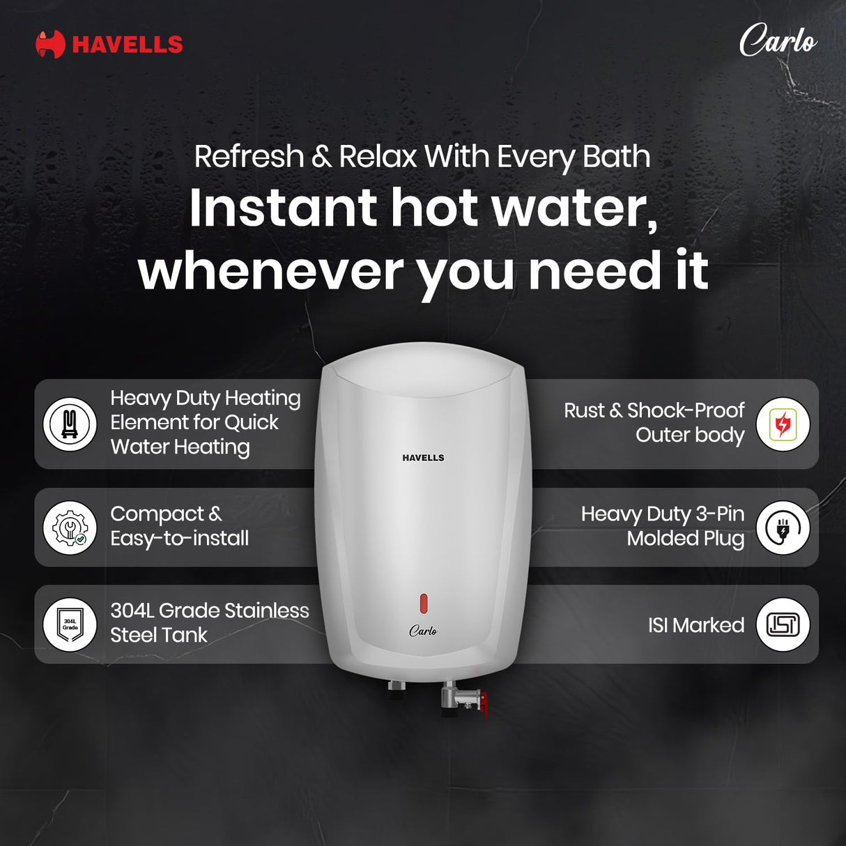 Havells Carlo 5 Litre Instant Water Heater Geyser (White)