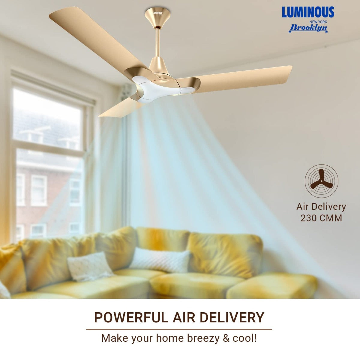 This RR Signature NY brooklyn has powerful air delivery which makes your home breezzy and cool with air delivery 230CMM .