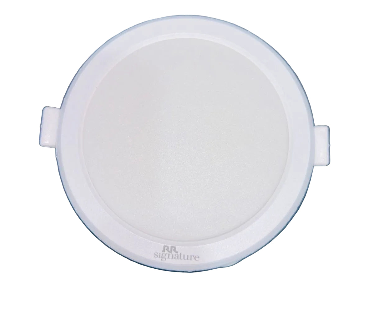 Round white Panel light with 'RR Signature' branding on a dark surface
