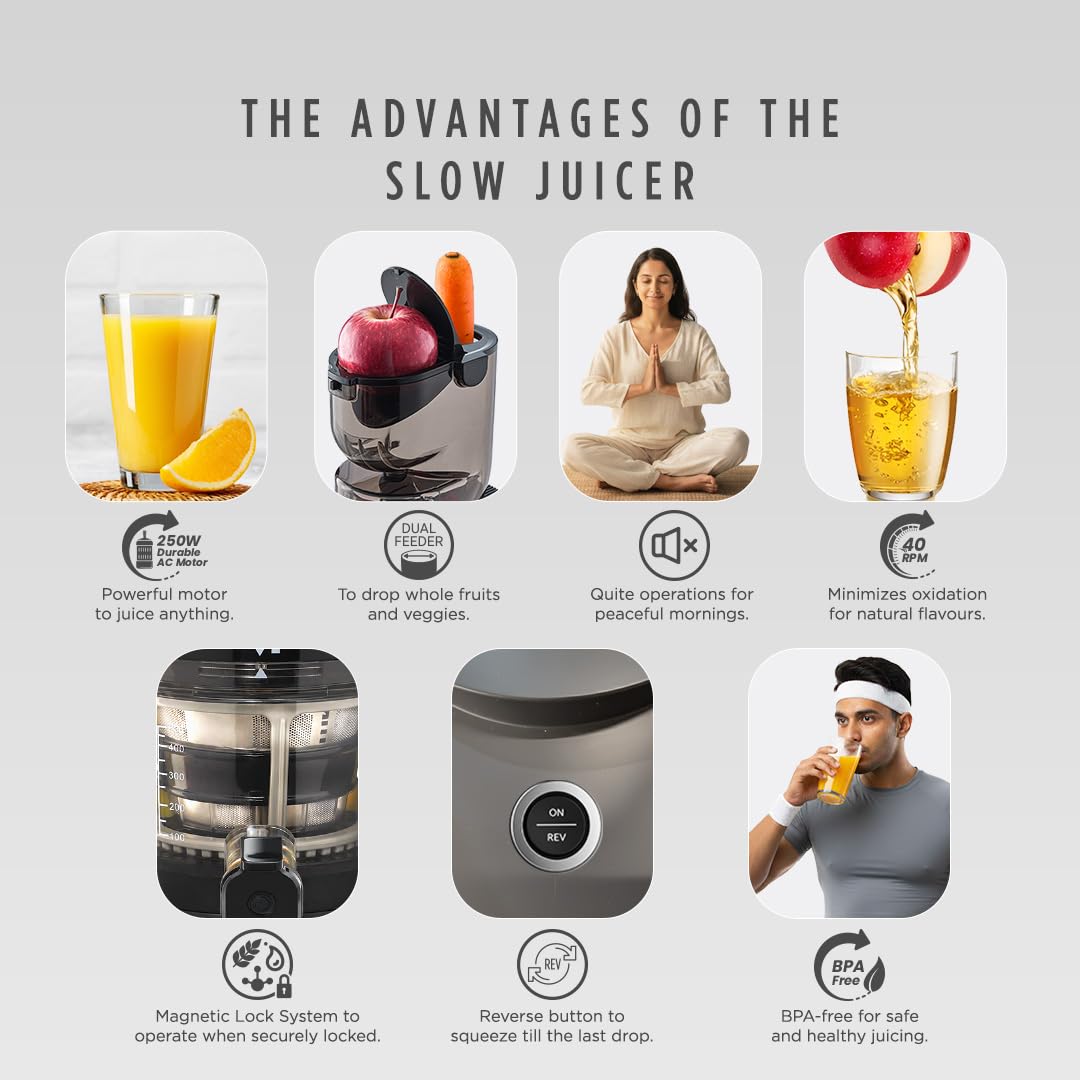 Sujata SJ01 250W Cold Pressed Slow Juicer for Fruit, Vegetable Juices, Nut Milks