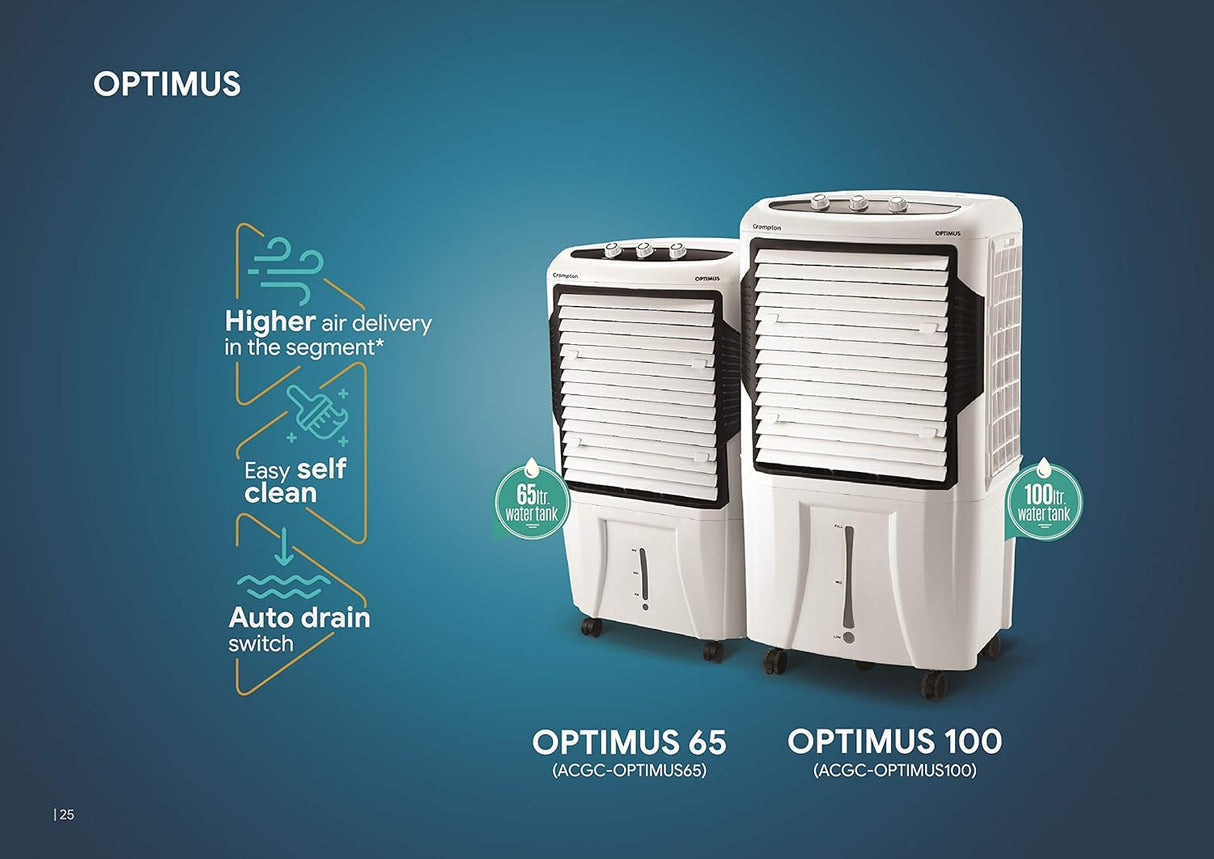 Crompton Optimus 65 Litre Desert Air Cooler | Auto-Fill & Drain | Humidity Control
