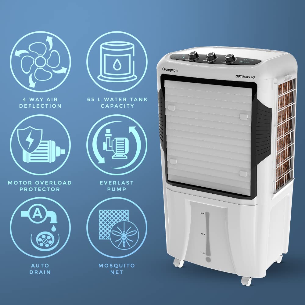 Crompton Optimus 65 Litre Desert Air Cooler | Auto-Fill & Drain | Humidity Control