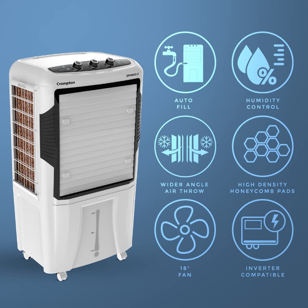 Crompton Optimus 65 Litre Desert Air Cooler | Auto-Fill & Drain | Humidity Control