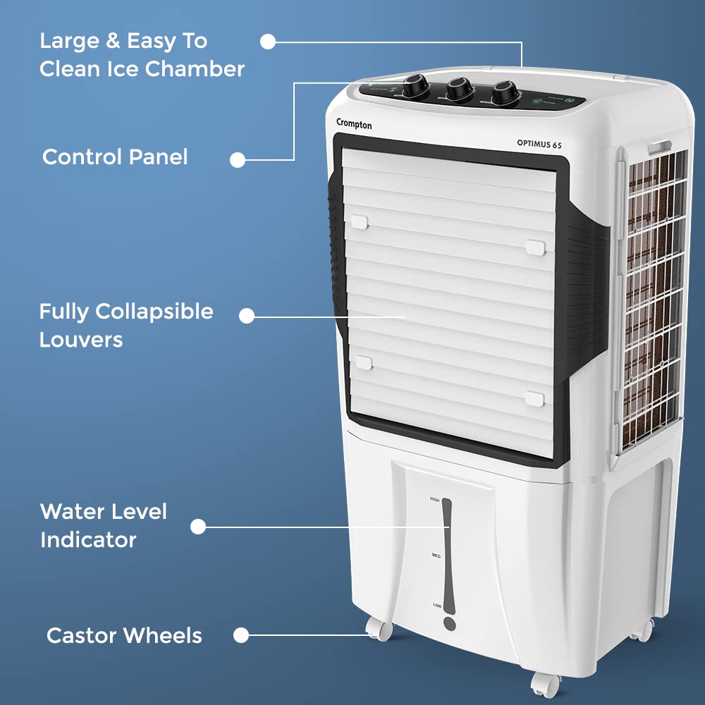 Crompton Optimus 65 Litre Desert Air Cooler | Auto-Fill & Drain | Humidity Control