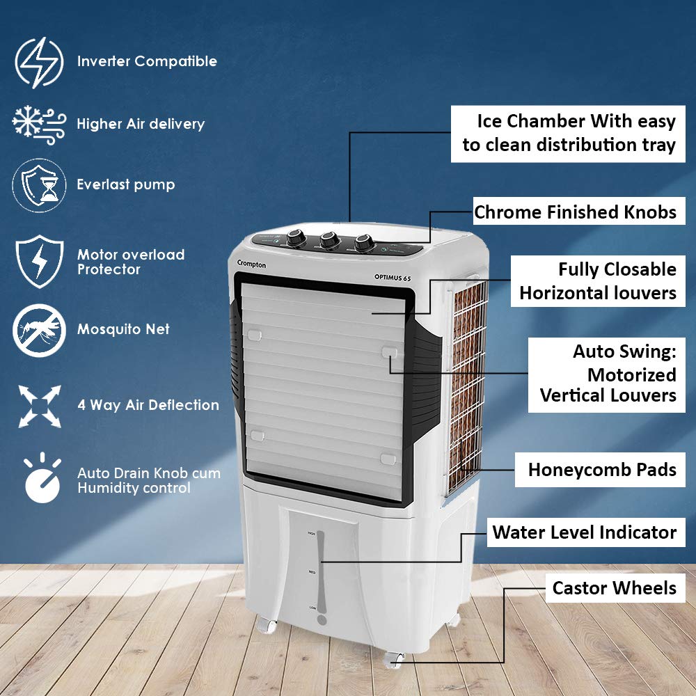 Crompton Optimus 65 Litre Desert Air Cooler | Auto-Fill & Drain | Humidity Control