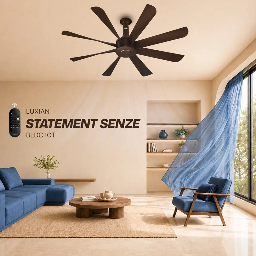 Crompton Luxian Statement Senze iOT 1320mm 8-Blade Ceiling Fan | Bistre Brown