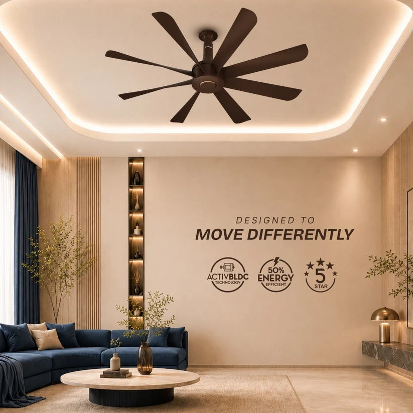Crompton Luxian Statement Senze iOT 1320mm 8-Blade Ceiling Fan | Bistre Brown