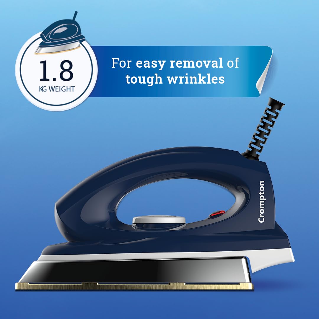 Crompton Rhino Plus 1250W has 1.8 kg weight of iron for easy removal of tough wrinkles