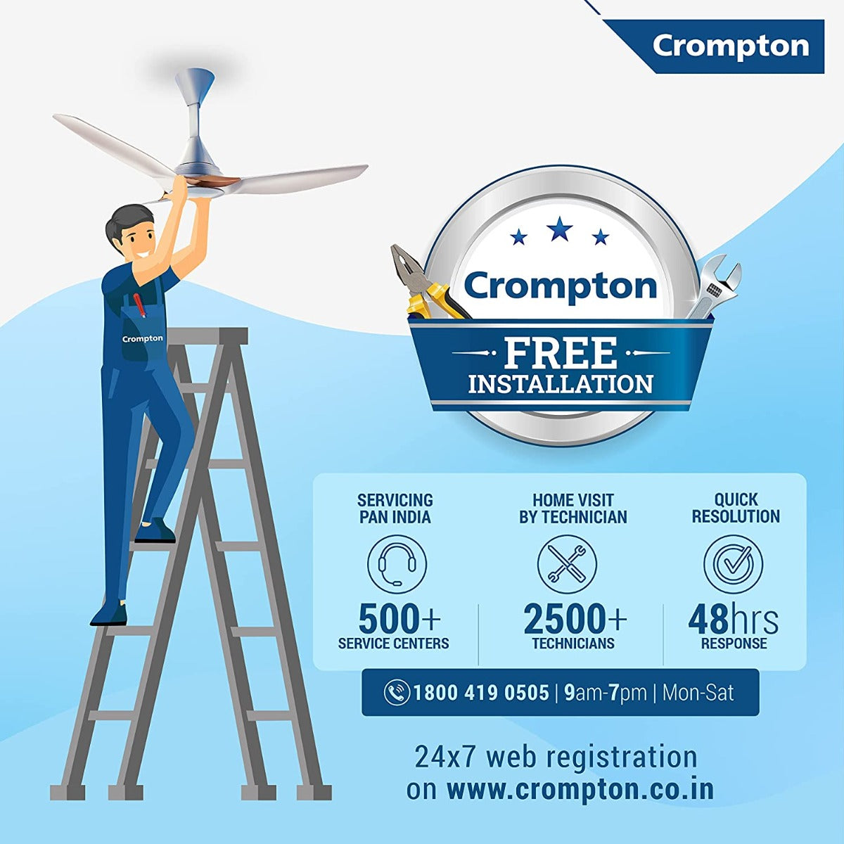 For any grevience or issues ou can call on crompton customer care number 18004190505
