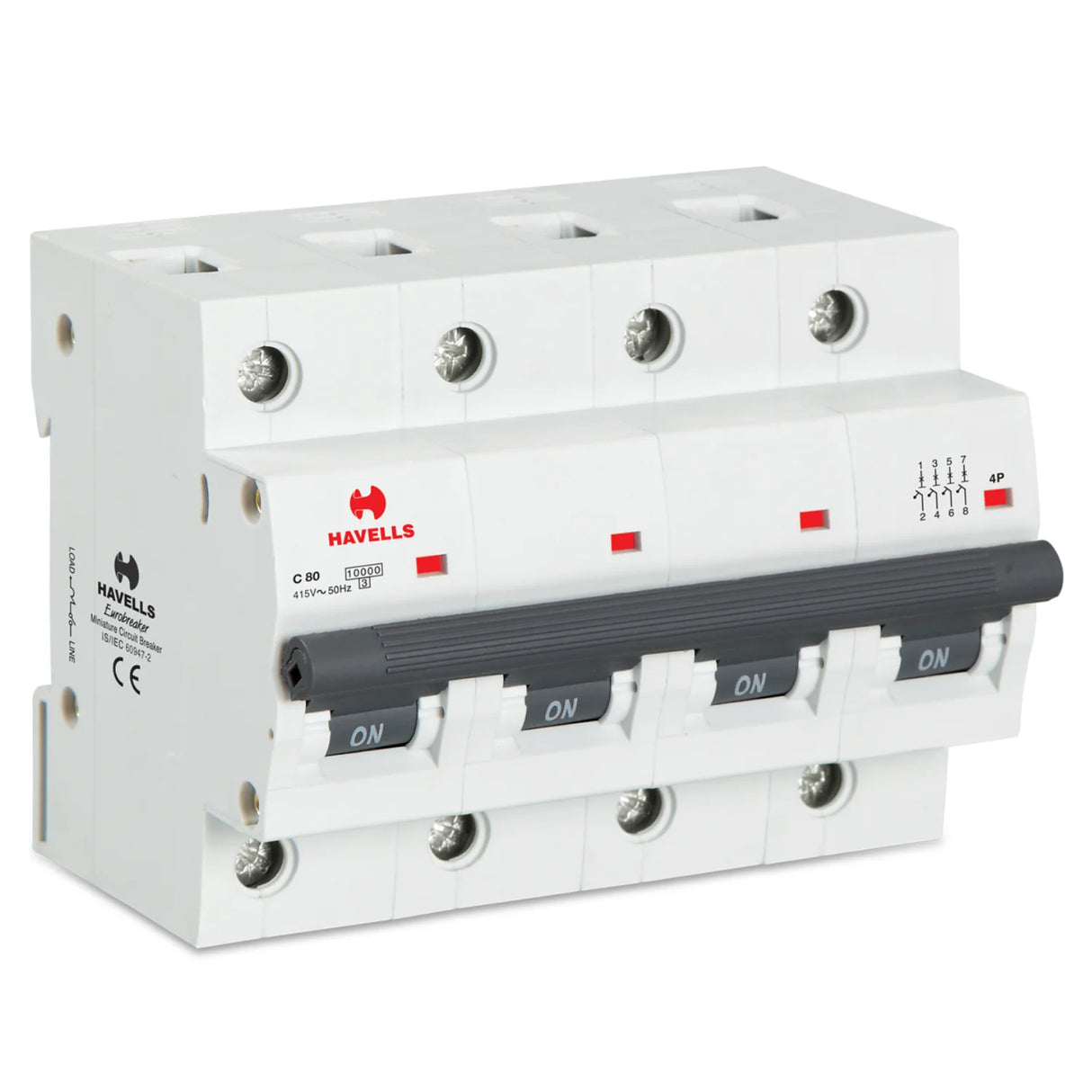 Havells Euro II MCB 100A, 4 Pole, 10 kA, C-Curve | DHMJCFPF100